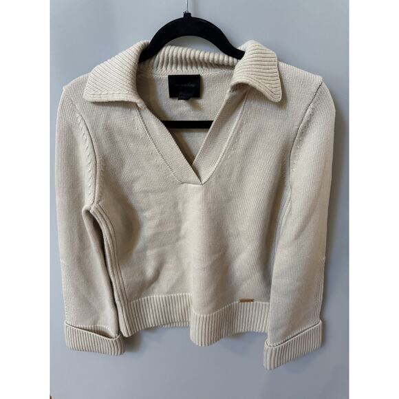 Magaschoni Collared V-Neck Merino Wool Cuffed Sleeve Sweater Womens Size XS - Picture 3 of 6